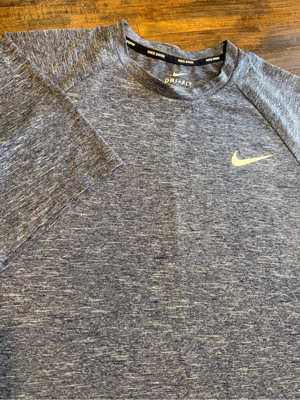 Nike Swim Dri Fit Size L Blue UPF 40+ Performance Shirt Short Sleeve Crew Neck